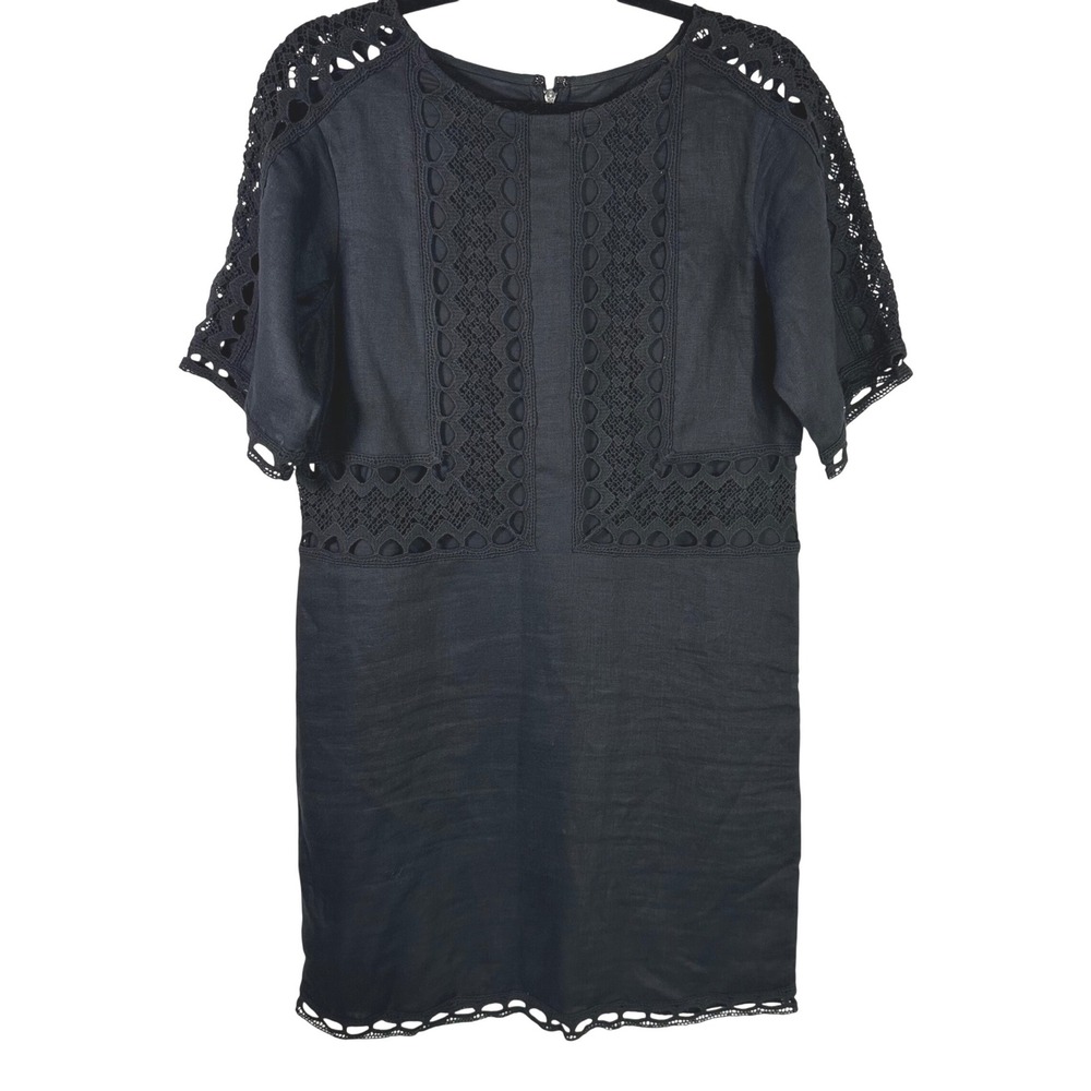 Ann Taylor Black Crochet Lace Trim Short Sleeve Dress Size XS Office Cocktail - Picture 2 of 7